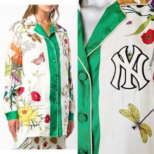 GUCCI SHIRT NY YANKEES GOTHIC FLORA TWILL SILK JACKET TOP